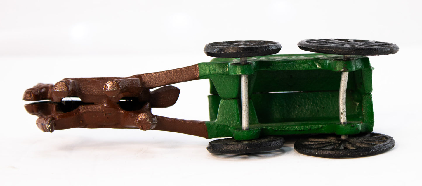 Vintage Cast Iron Horse Drawn Ale Wagon Green Beer Delivery Toy
