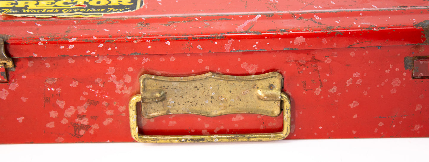 Vintage 1930s A.C. Gilbert Erector Set with Red Metal Case & Book