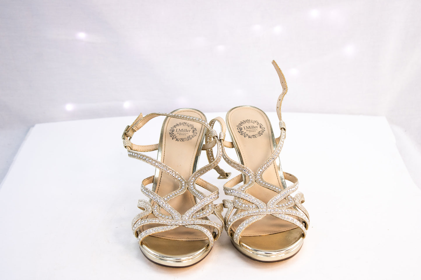 Gold Rhinestone Strappy Heels by J. Miller – Women’s Size 6.5