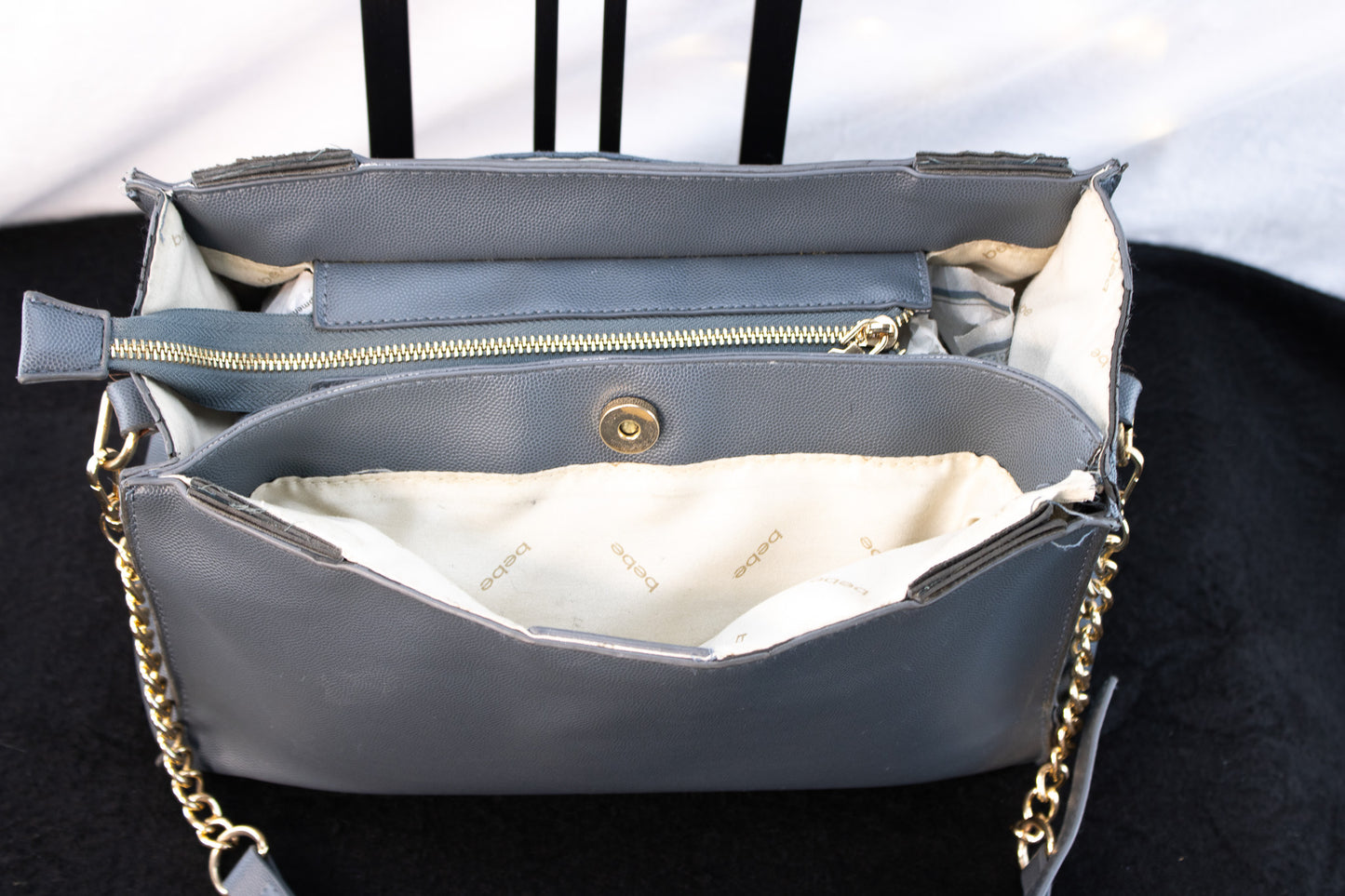 bebe Gray Quilted Chain Strap Shoulder Bag Faux Leather Purse
