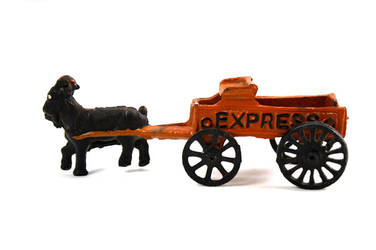 Vintage Cast Iron Goat Drawn Express Cart Toy – Antique Style Painted Wagon