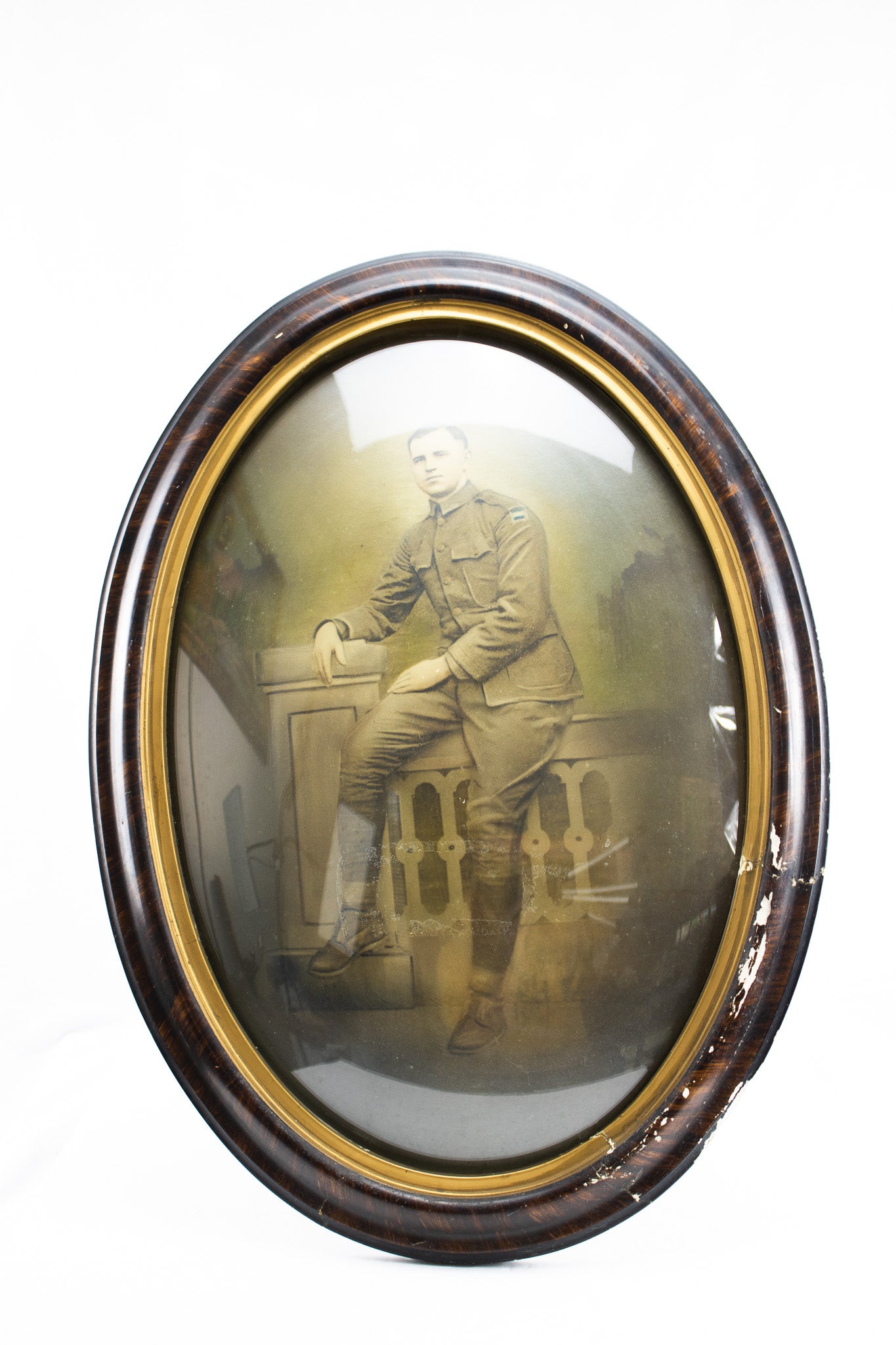 Antique World War I Soldier Portrait in Original Oval Frame (c. 1917–1919)
