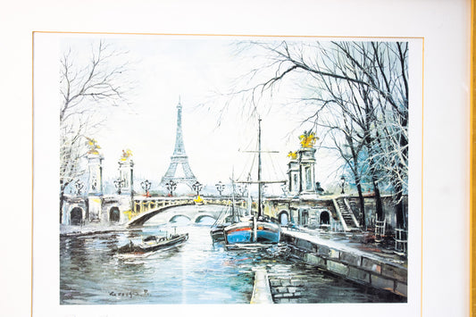Vintage Paris Eiffel Tower Art Print – Framed French Cityscape, 1981