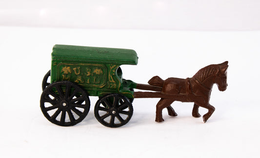 Vintage Cast Iron Horse Drawn Ale Wagon Green Beer Delivery Toy