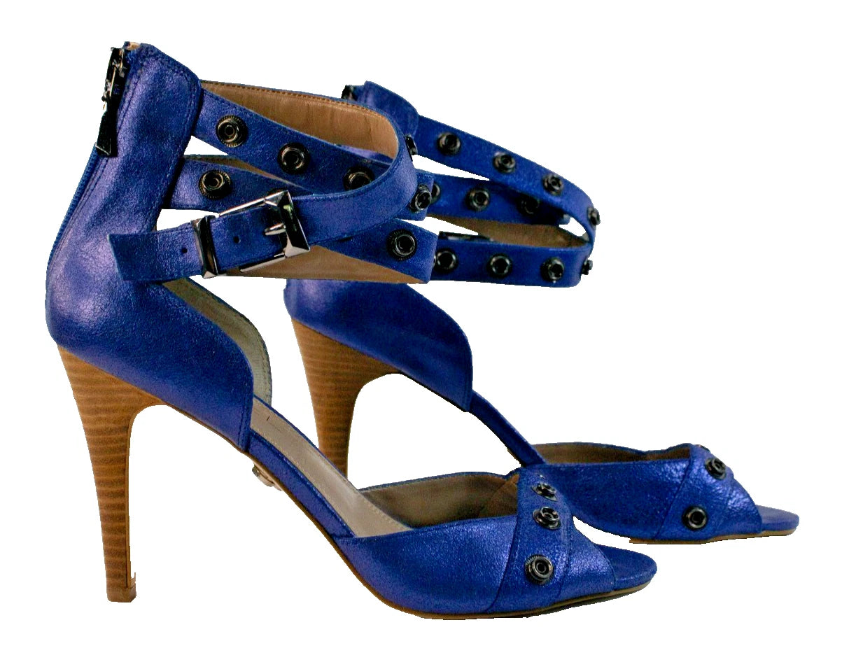 💙 Rachel Roy Metallic Blue Heels | Studded Strappy Sandals | Size 8.5M