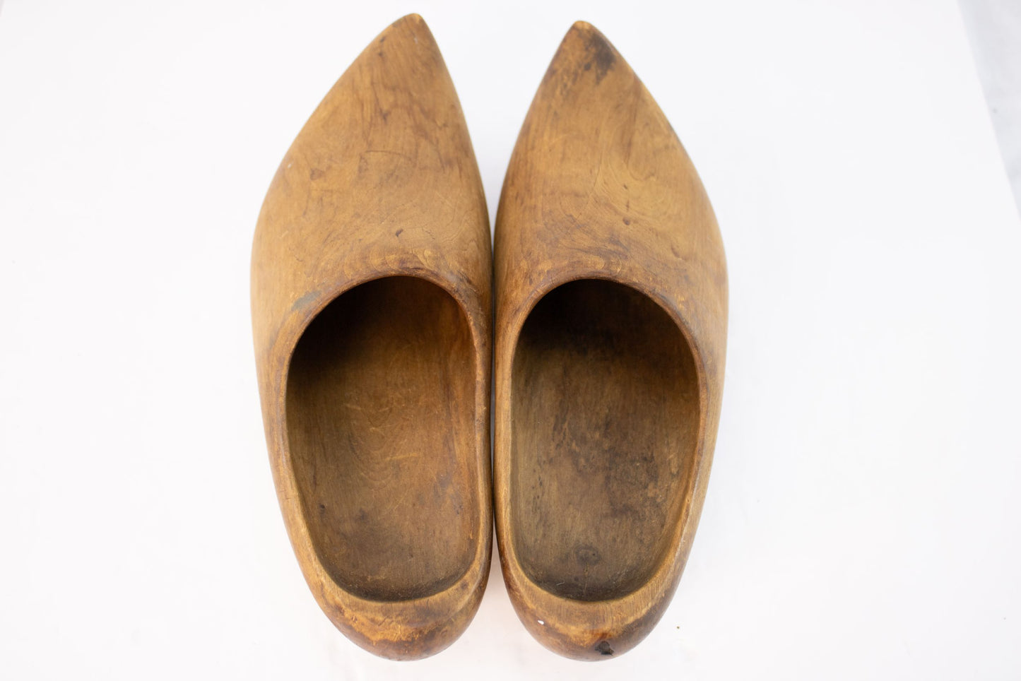 Vintage Wooden Clog Shoes Pair Hand Carved Folk Footwear
