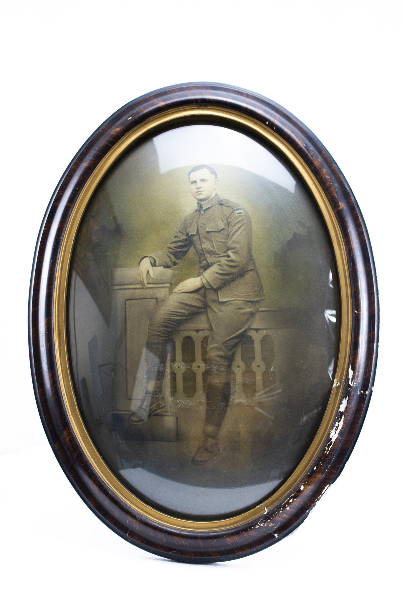 Antique World War I Soldier Portrait in Original Oval Frame (c. 1917–1919)