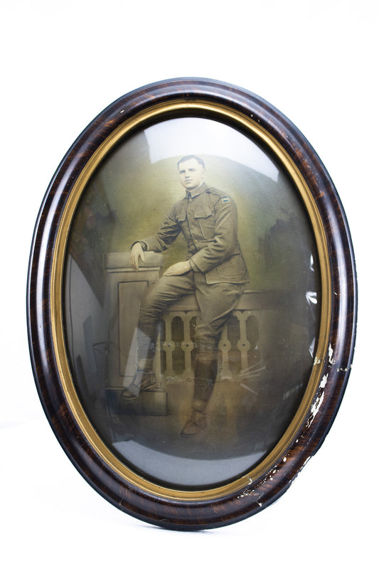 Antique World War I Soldier Portrait in Original Oval Frame (c. 1917–1919)