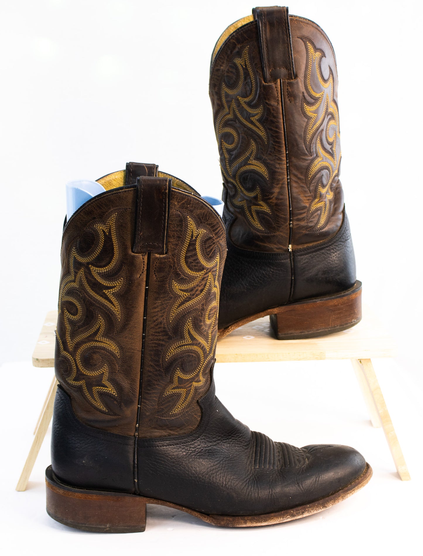 Vintage Justin Cowboy Boots | Men’s 9.5 D | Made in Mexico | Black Brown Leather