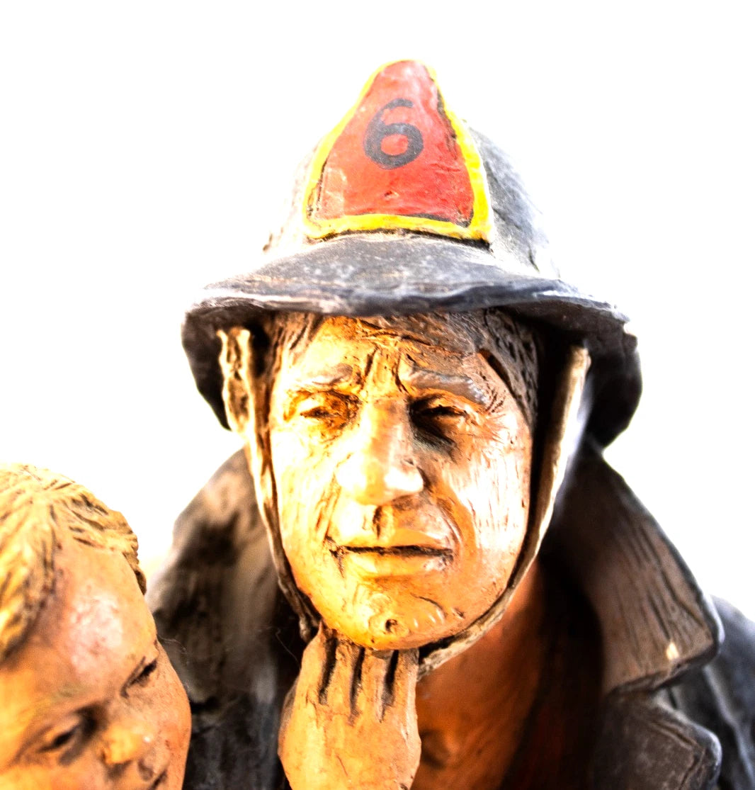1986 Michael Garman Sculpture — “Firefighter with Child” — Heroic Americana Art