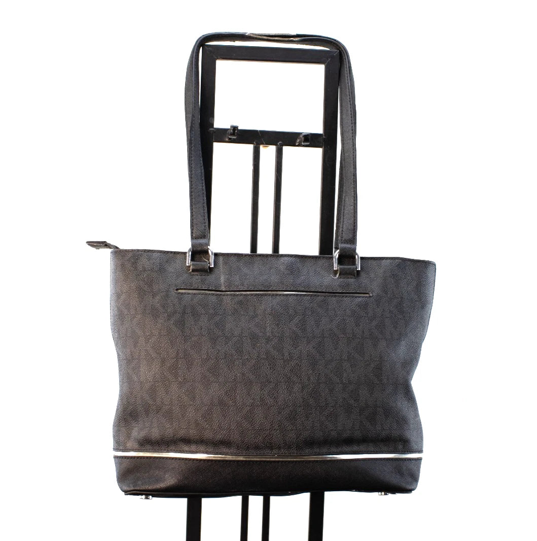 ✨ Michael Kors Jet Set East West Top-Zip Tote – Black MK Signature Canvas