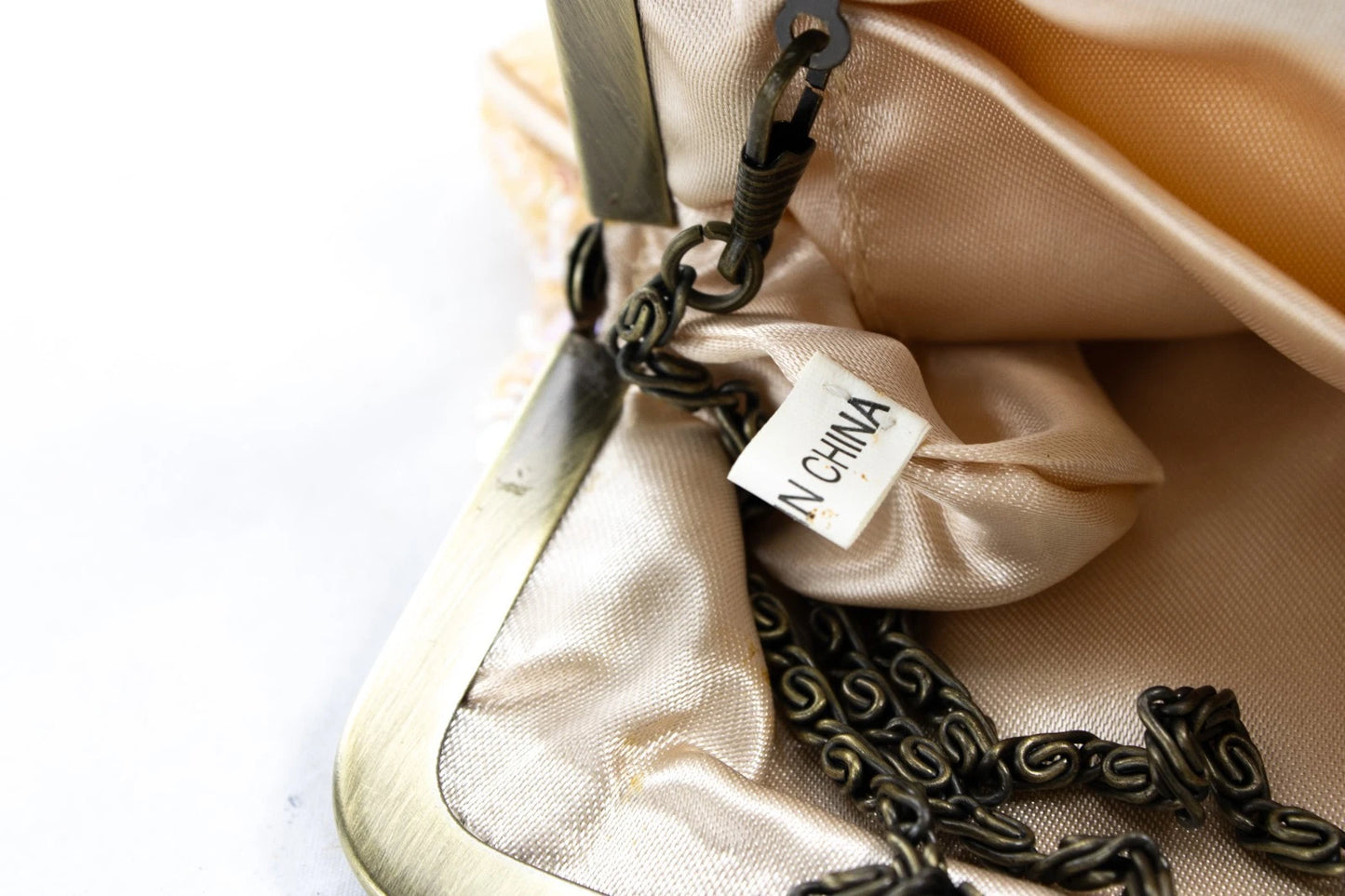 ✨Vintage Style Beaded Evening Purse | Sequined Floral Peach Clutch w/Chain Strap