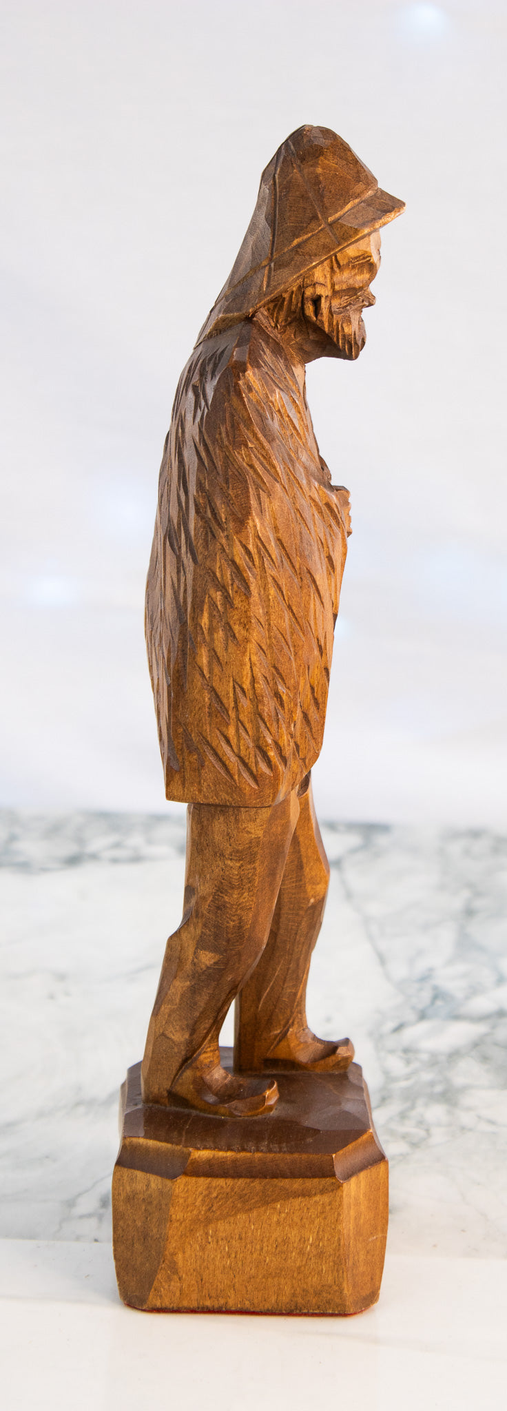 Signed Hand Carved Wooden Folk Art Man Vintage Cloaked Figure Sculpture