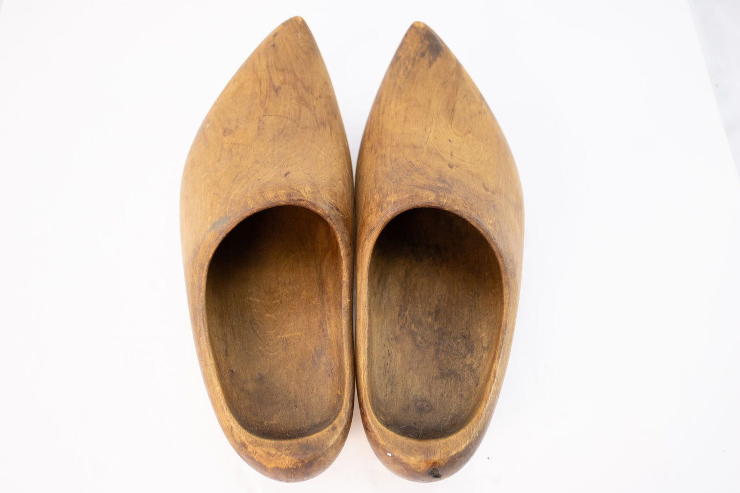 Vintage Wooden Clog Shoes Pair Hand Carved Folk Footwear
