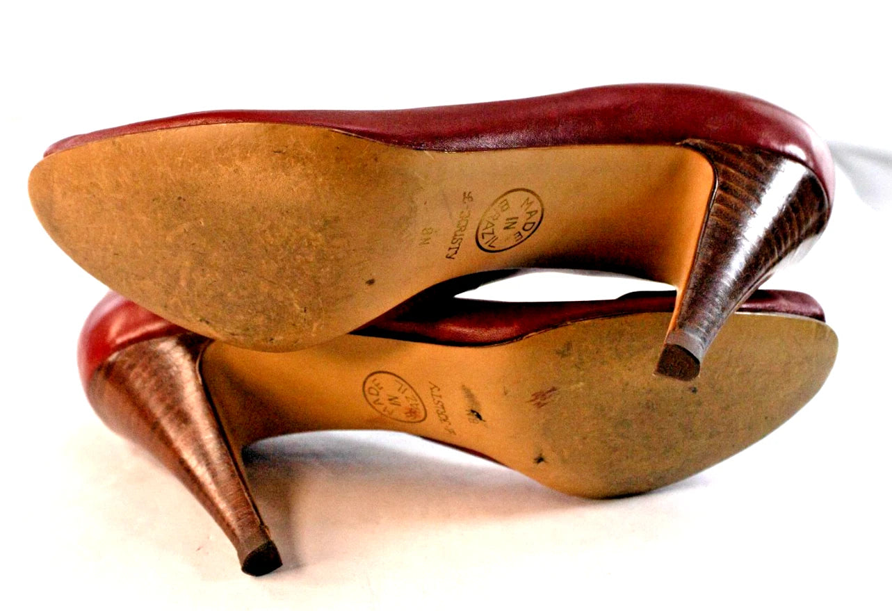 Nine West Burgundy Leather Peep-Toe Heels (Size 8N, Made in Brazil)
