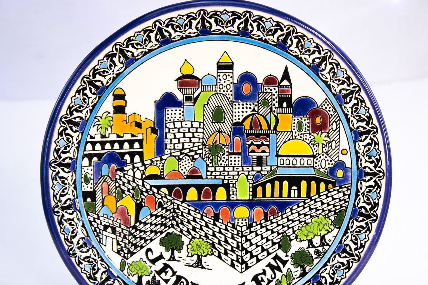 Hand Painted Jerusalem Plate Colorful Holy Land Ceramic Wall Art