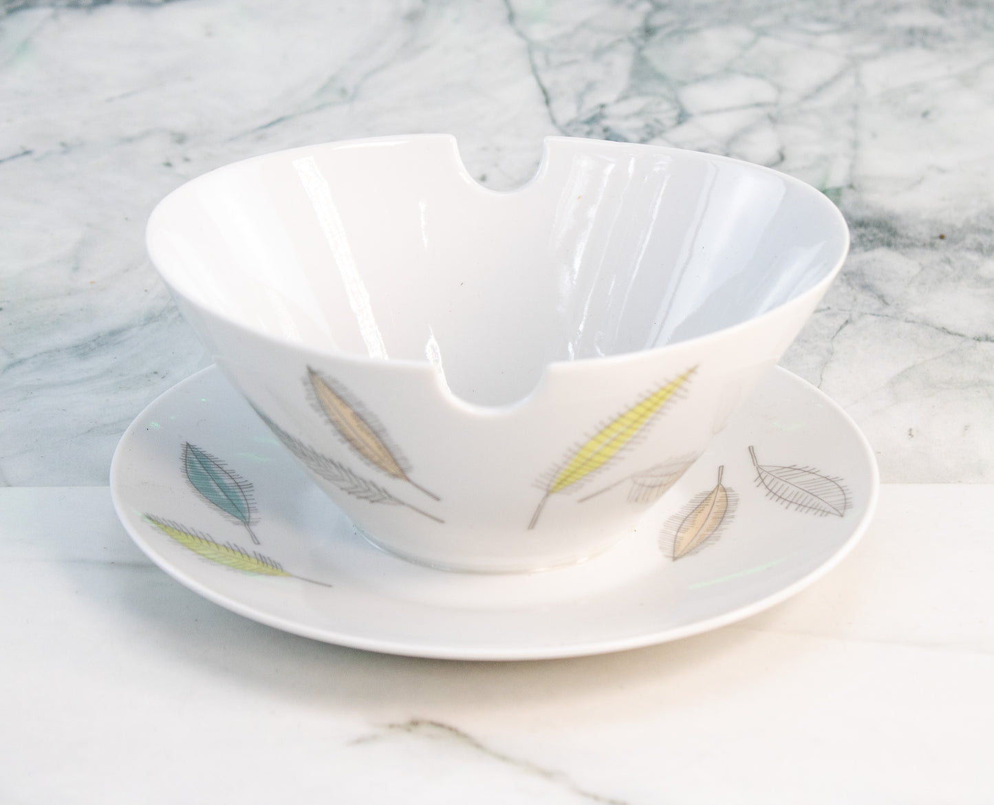 Rosenthal Germany Snack Bowl Set Mid Century Feather Porcelain Serving Dish