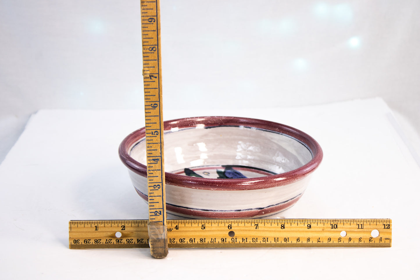 Hand-Painted Studio Pottery Bowl Signed 1993 Floral Ceramic Serving Bowl