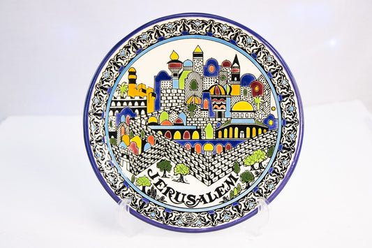 Hand Painted Jerusalem Plate Colorful Holy Land Ceramic Wall Art