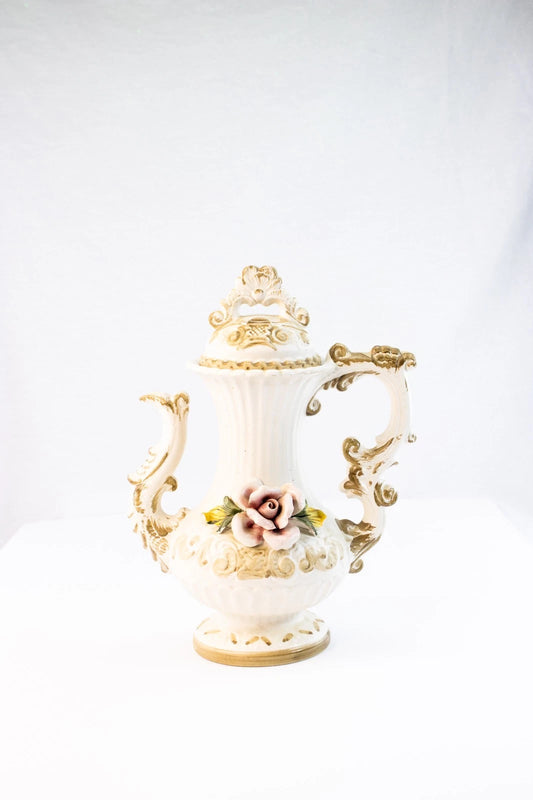 Vintage Italian Ceramic Floral Coffee Pot (Marked 1320/P)