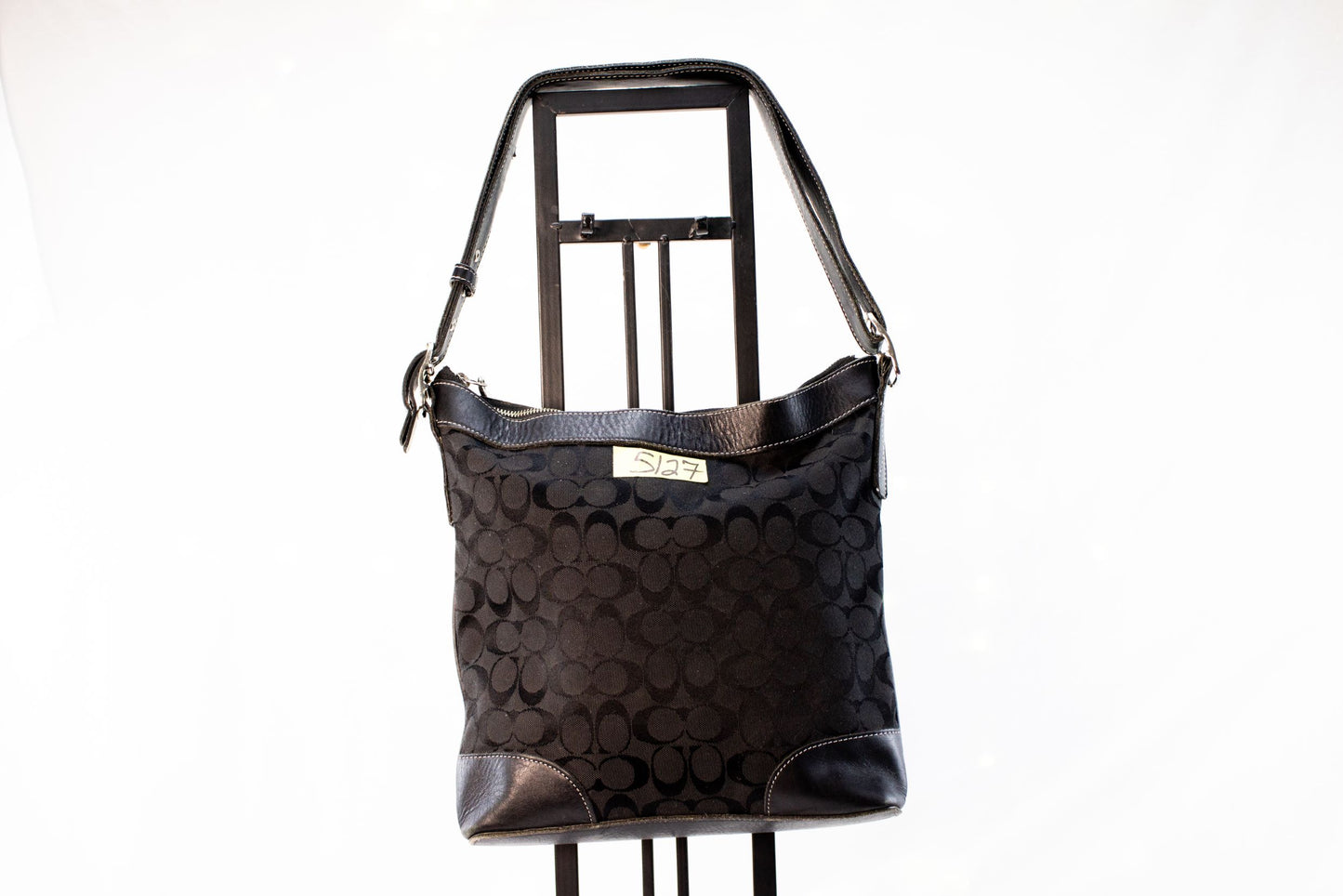 Coach Signature Black Shoulder Bag Purse w Matching Wallet Set