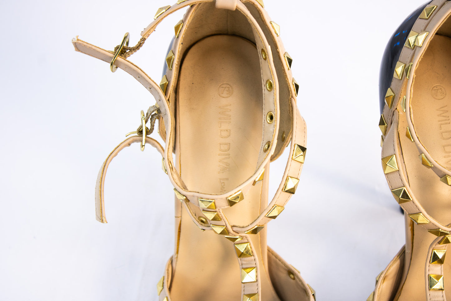 Studded T-Strap Heels Black Patent Gold Accents – Wild Diva Lounge 7.5