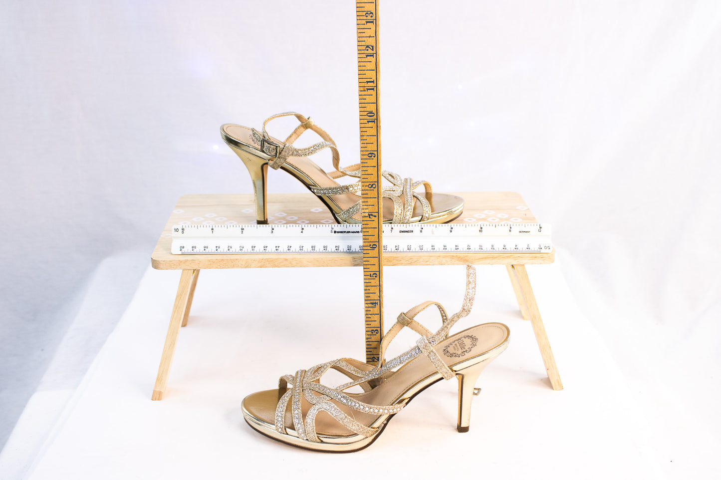 Gold Rhinestone Strappy Heels by J. Miller – Women’s Size 6.5