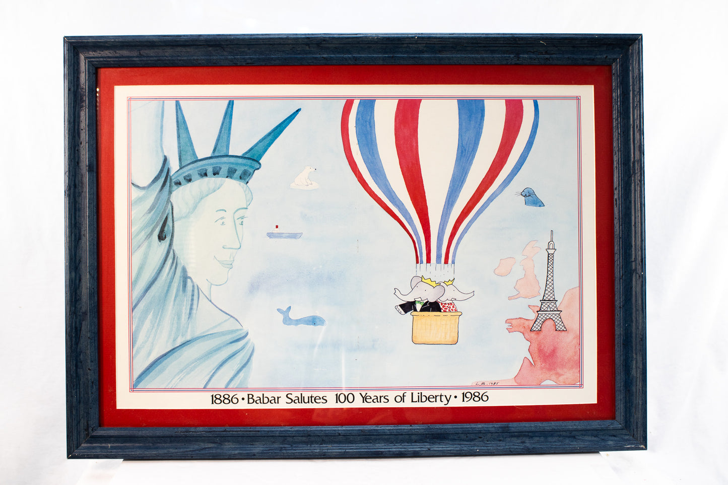 Vintage Babar Liberty Print Framed 1986 Statue of Liberty France America Art