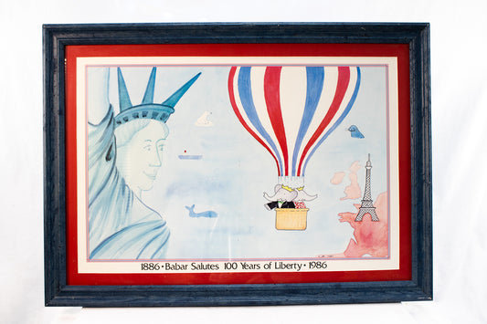Vintage Babar Liberty Print Framed 1986 Statue of Liberty France America Art