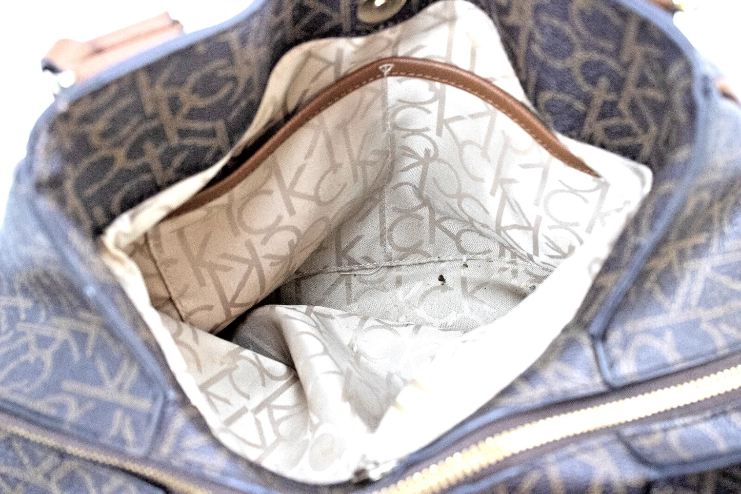 Calvin Klein Brown Monogram Tote Bag – CK Logo Shoulder Purse – Vintage-Inspired