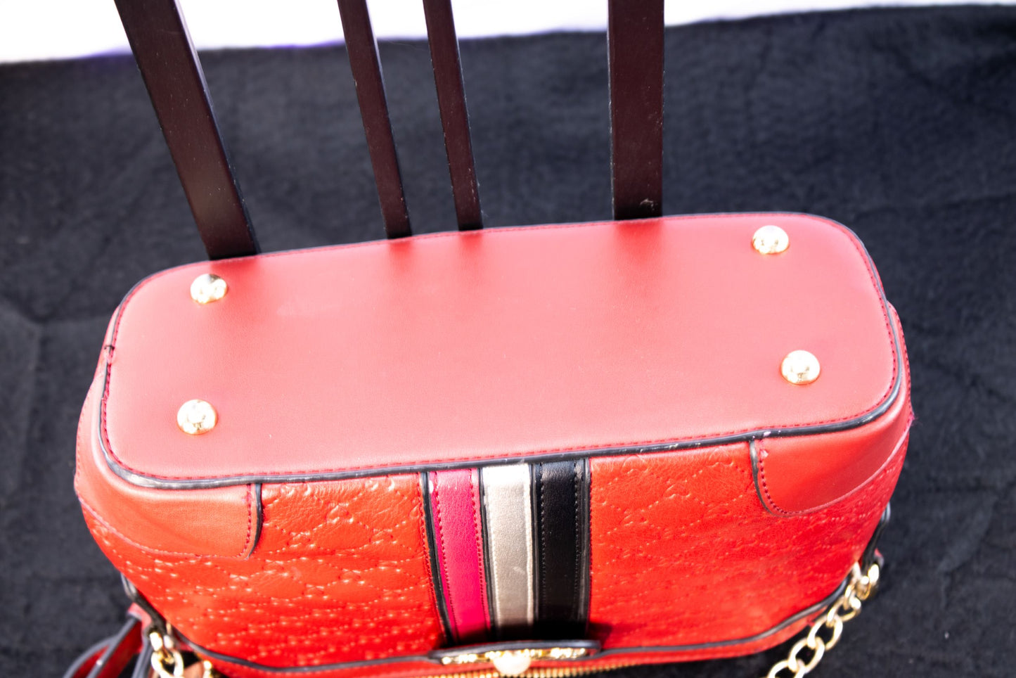 Red Quilted Bee Embellished Crossbody Bag Gold Chain Strap