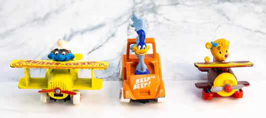 Vintage Smurf Airplane Road Runner Jeep Disney Bear Biplane Toy Lot