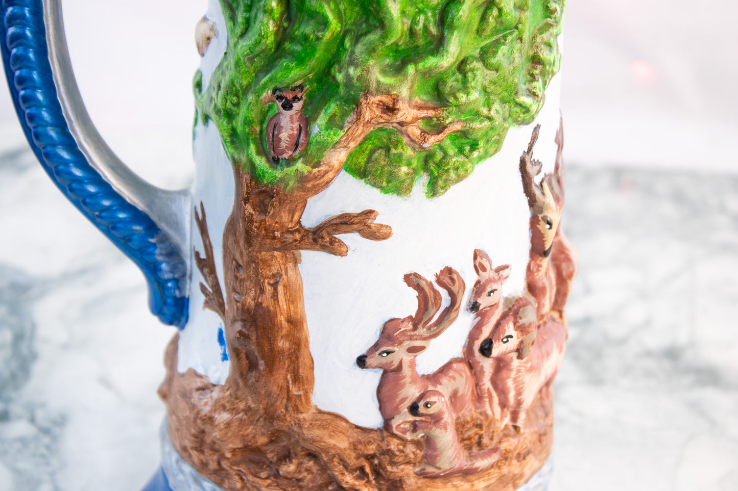 Hand Signed Folk Art Stein – Large Wildlife & St Christopher Ceramic Tankard
