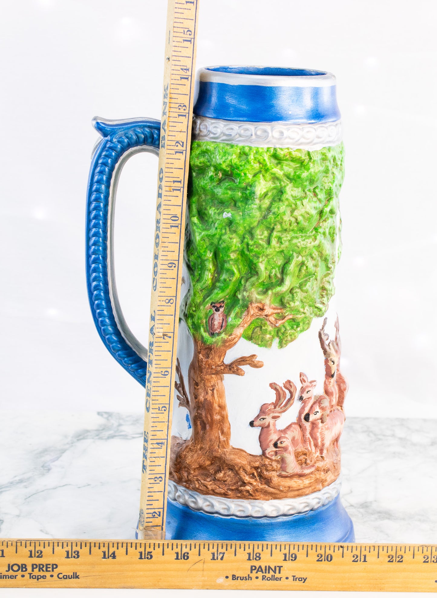 Hand Signed Folk Art Stein – Large Wildlife & St Christopher Ceramic Tankard