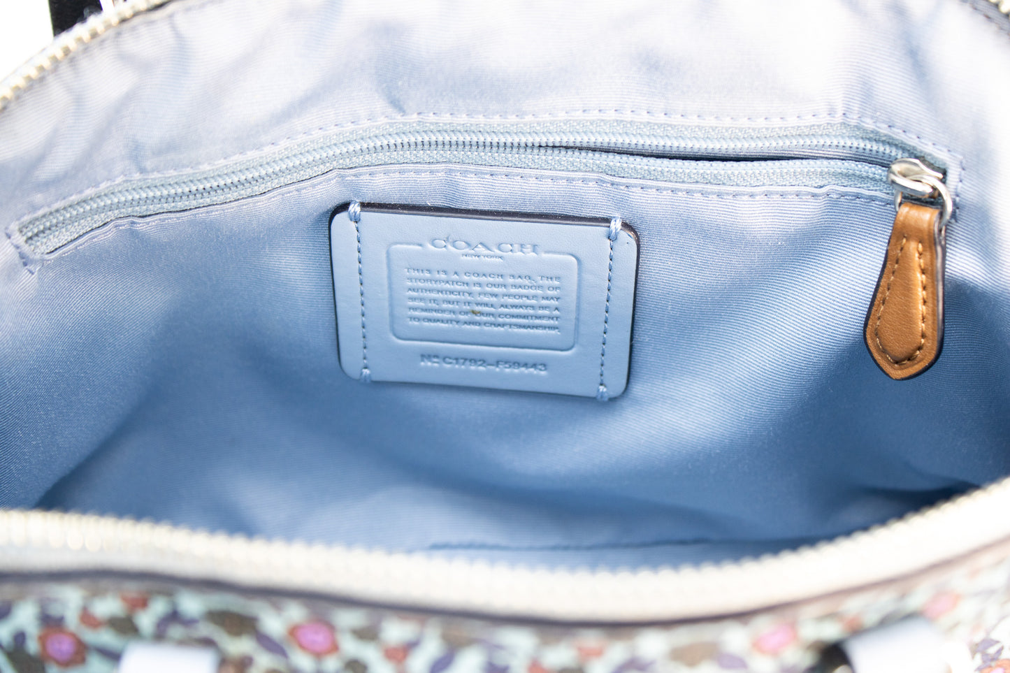 Coach Floral Dome Satchel – Light Blue Leather Crossbody Handbag