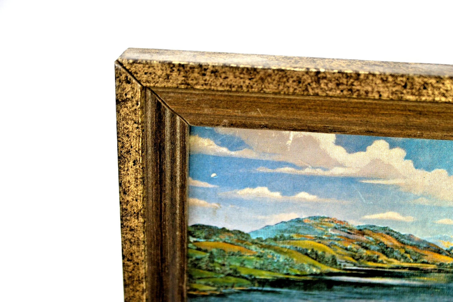 Set of 2 Vintage Foil Art Prints – Cottage Landscape & Swan Lake by L. Osborne –