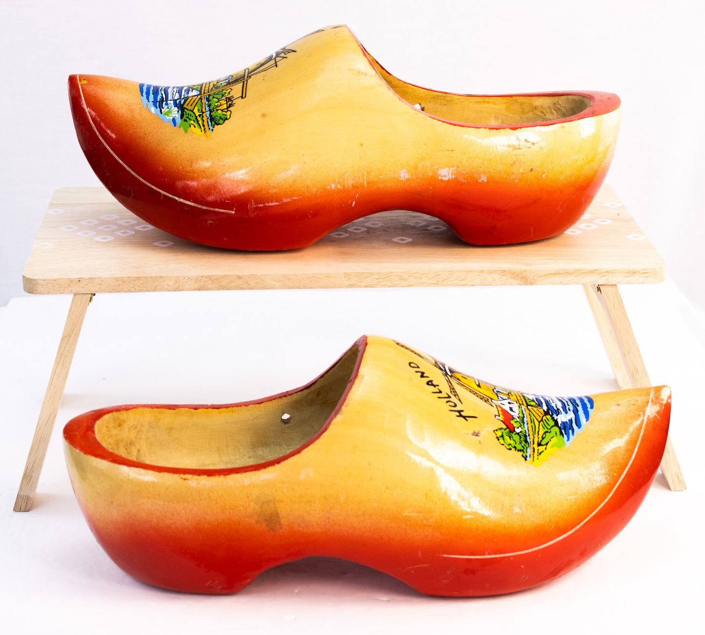 Vintage Dutch Wooden Clogs – Hand Painted Holland Windmill Folk Art Shoes