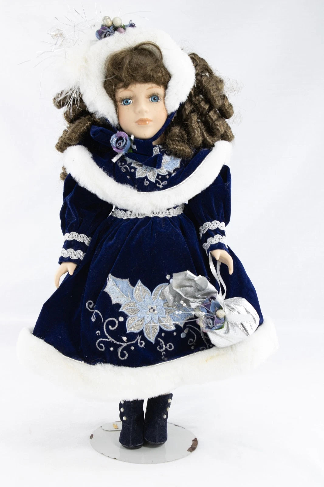 Dan Dee Collector’s Choice Winter Holiday Porcelain Doll Blue Velvet Coat 18" VT