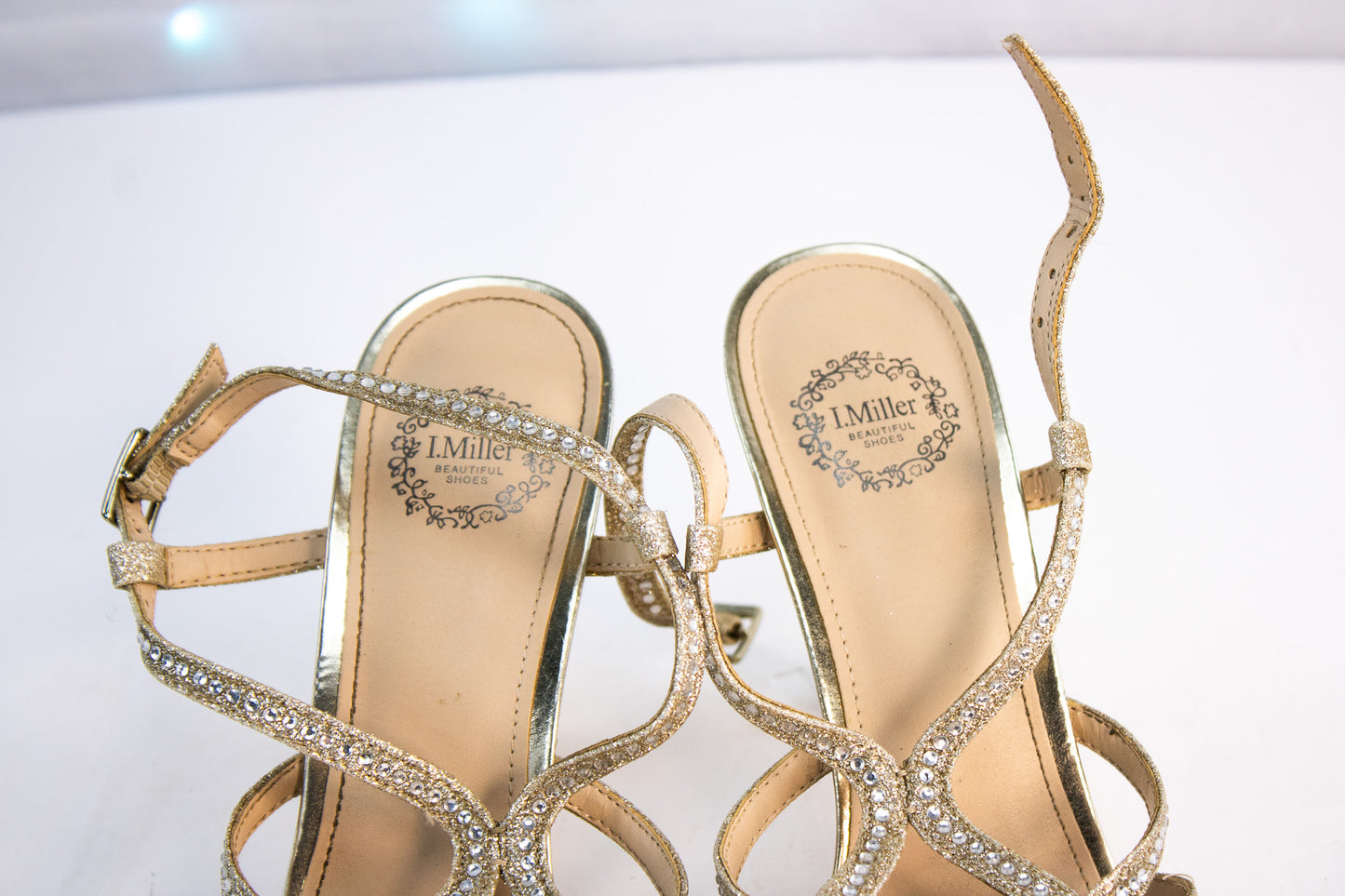 Gold Rhinestone Strappy Heels by J. Miller – Women’s Size 6.5