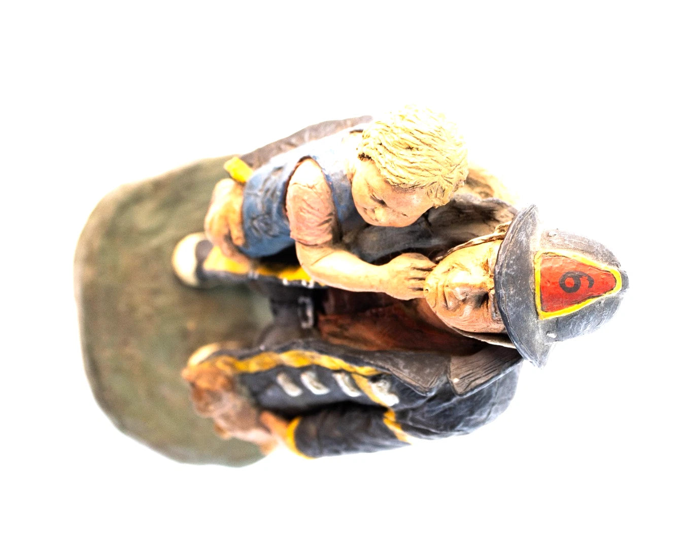 1986 Michael Garman Sculpture — “Firefighter with Child” — Heroic Americana Art