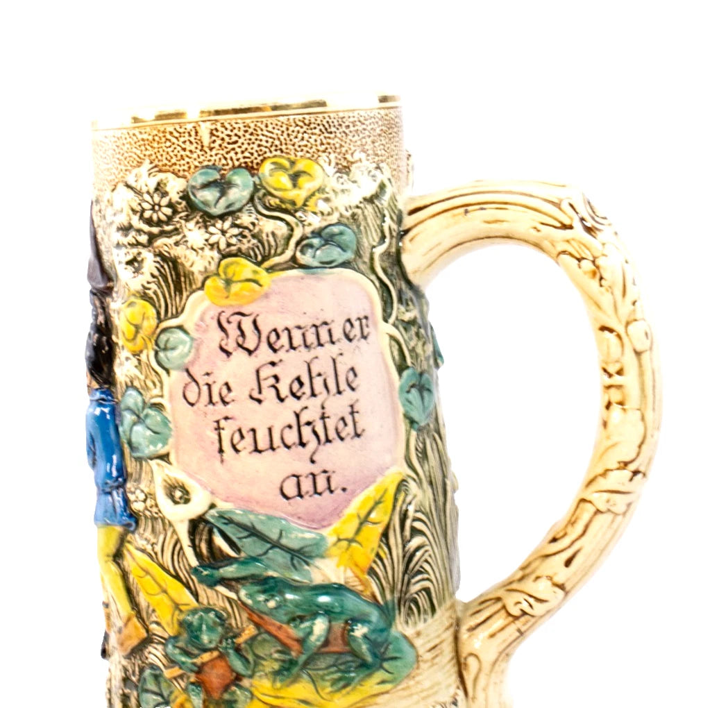 Vintage West German Beer Stein – “Viel besser fröhlet jeder Hahn” – Hand-Painted