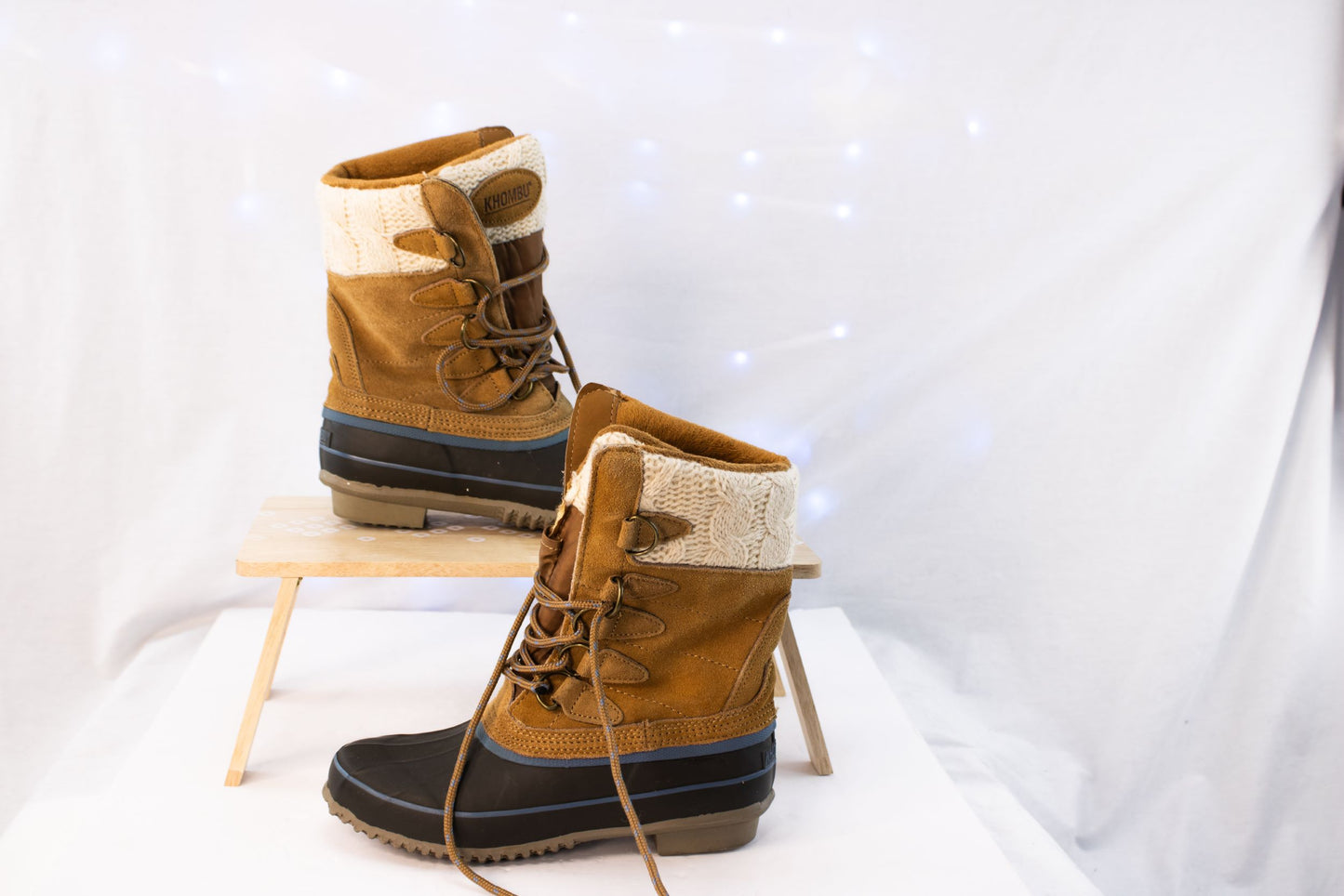 Khombu Womens Duck Boots Size 6 Winter Suede Knit Cuff Lace Up Waterproof