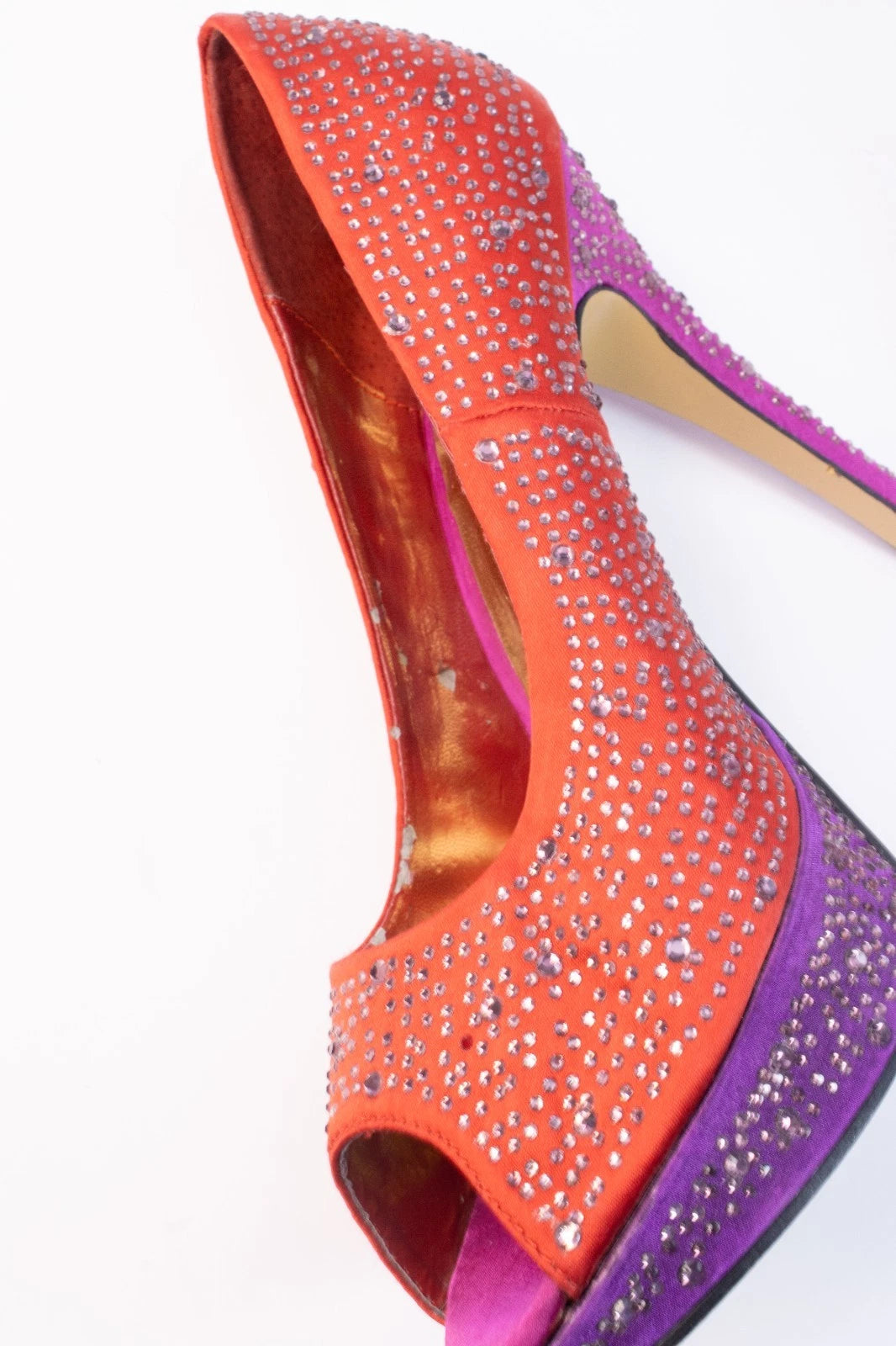 Valenti Franco Red & Purple Rhinestone Platform Heels – Size 7M – Leather Sole