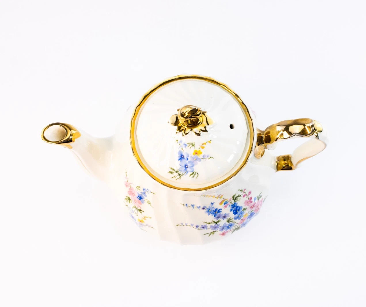 Sadler England No. 2748 – Hand-Painted Floral Teapot with Gilded Trim