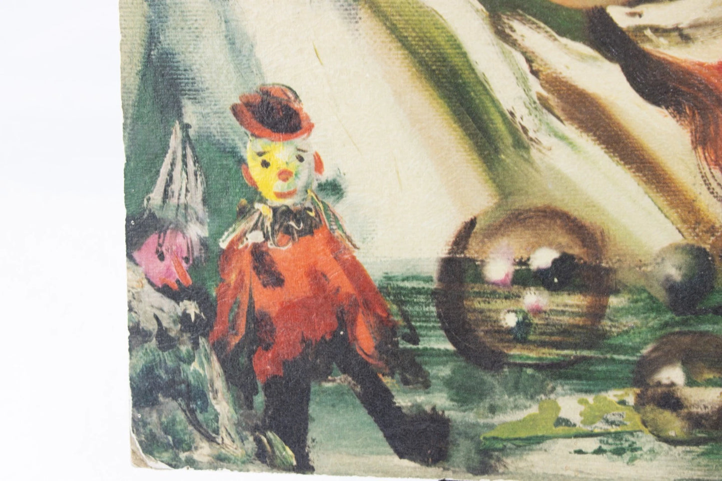 🎨 Vintage Jean Calogero “Doll with Clown” Mounted Print – 12x16 Whimsical 1960s
