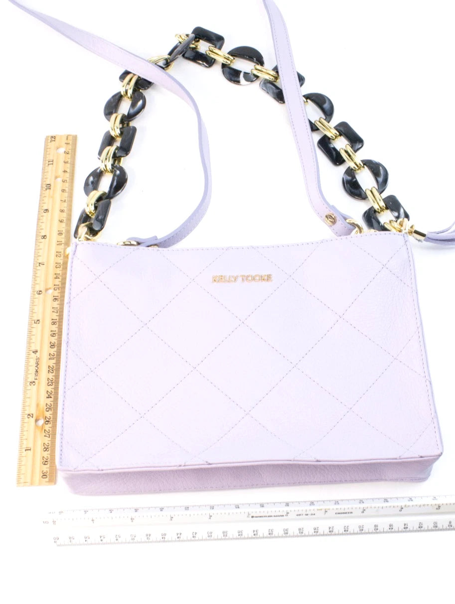 Kelly Tooke Sutton Crossbody Bag / Lilac Leather Quilted Handbag w/ Resin Chain