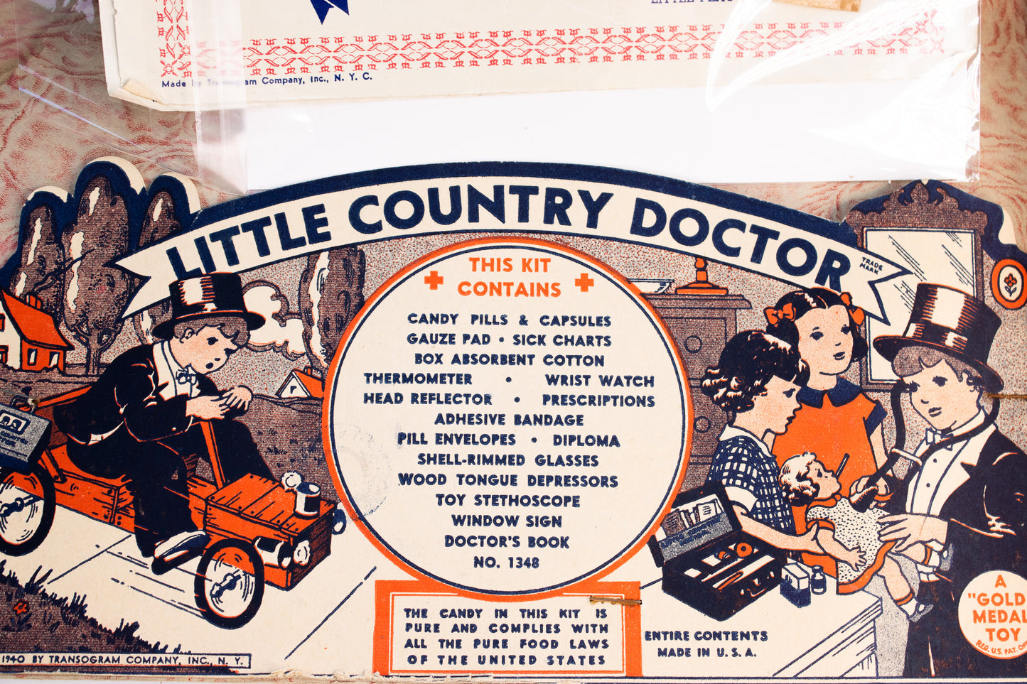1940 Little Country Doctor Kit - Transogram Toy Medical Set USA Pretend Play