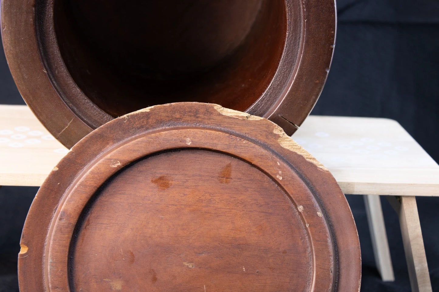 Vintage Hand-Carved Hardwood Floral Jar w/Lid Rustic Artistry from the Old World