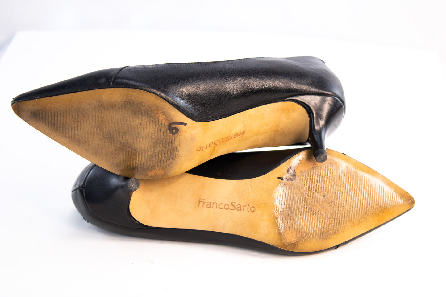 Franco Sarto Black Leather Kitten Heels Women’s 8.5 Classic Pumps