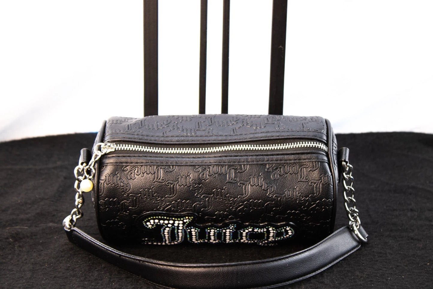 🖤 Juicy Couture Black Logo Baguette Shoulder Bag – Rhinestone “Juicy” Purse